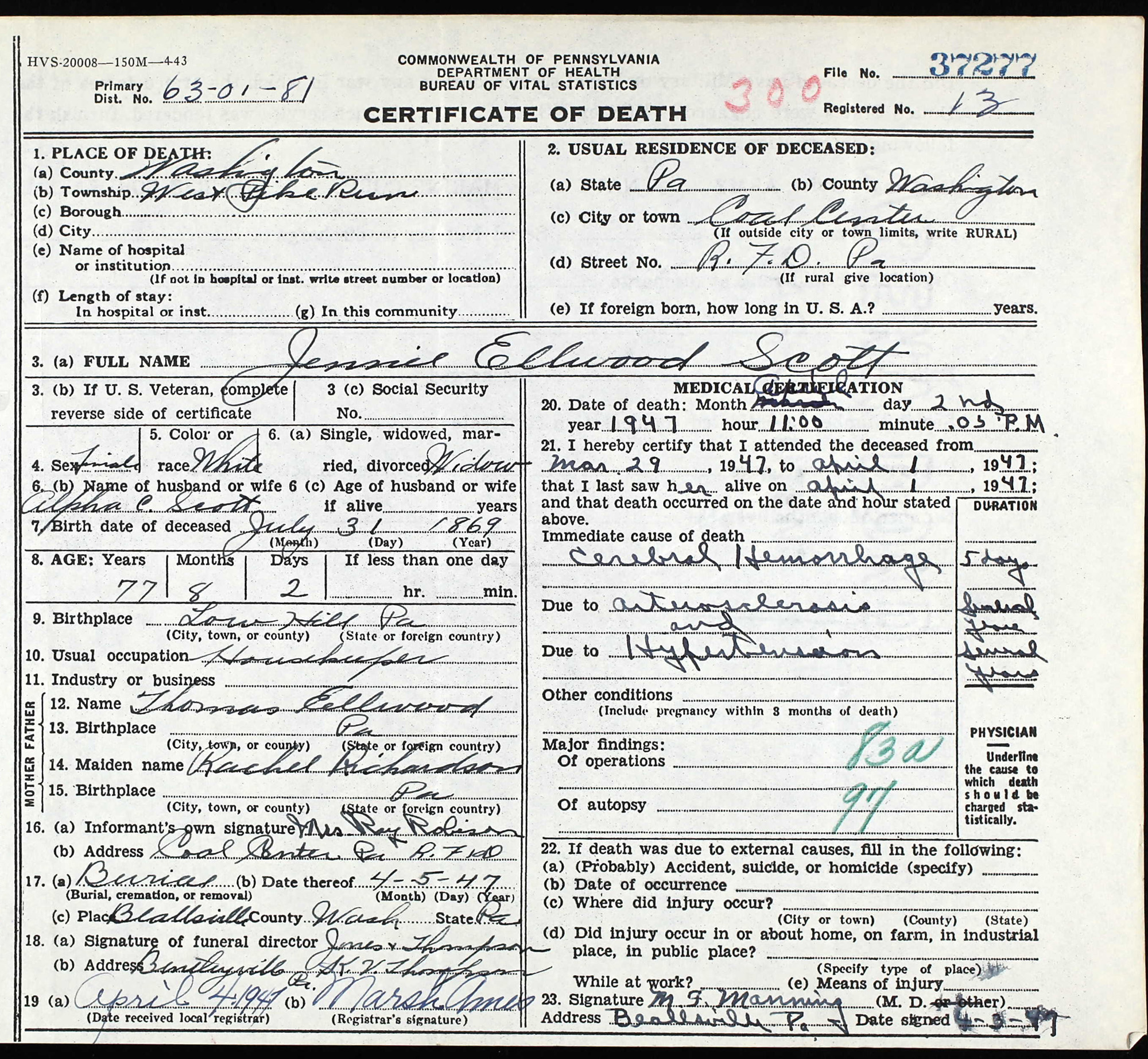 death certificate
